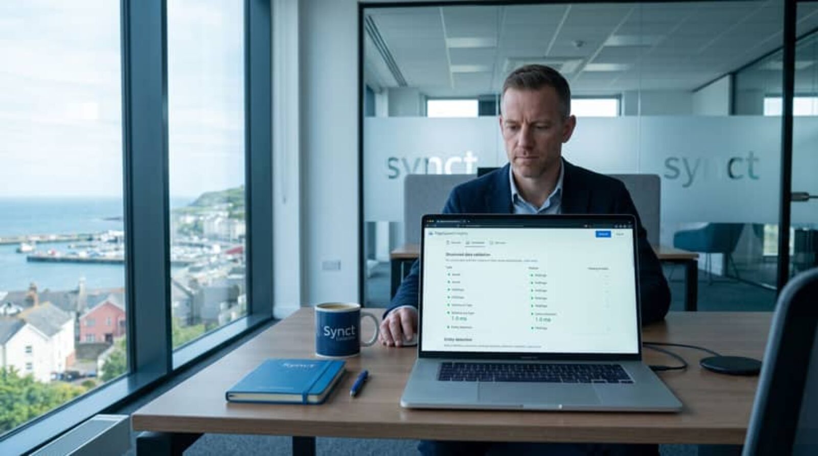 A cinematic, photorealistic shot of a professional web architect working at a modern desk, analyzing a split-screen interface contrasting complex React code and the native WordPress Gutenberg block editor.