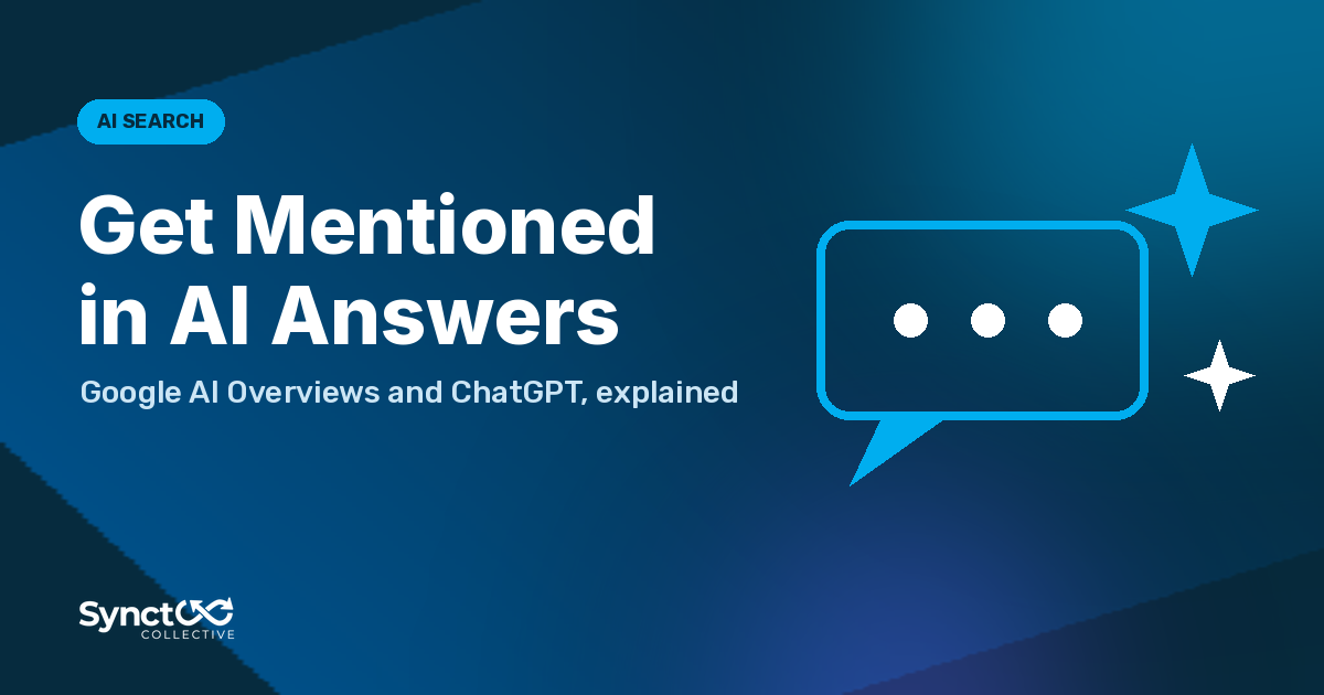 Illustrated graphic: Get mentioned in AI answers. Google AI Overviews and ChatGPT, explained.